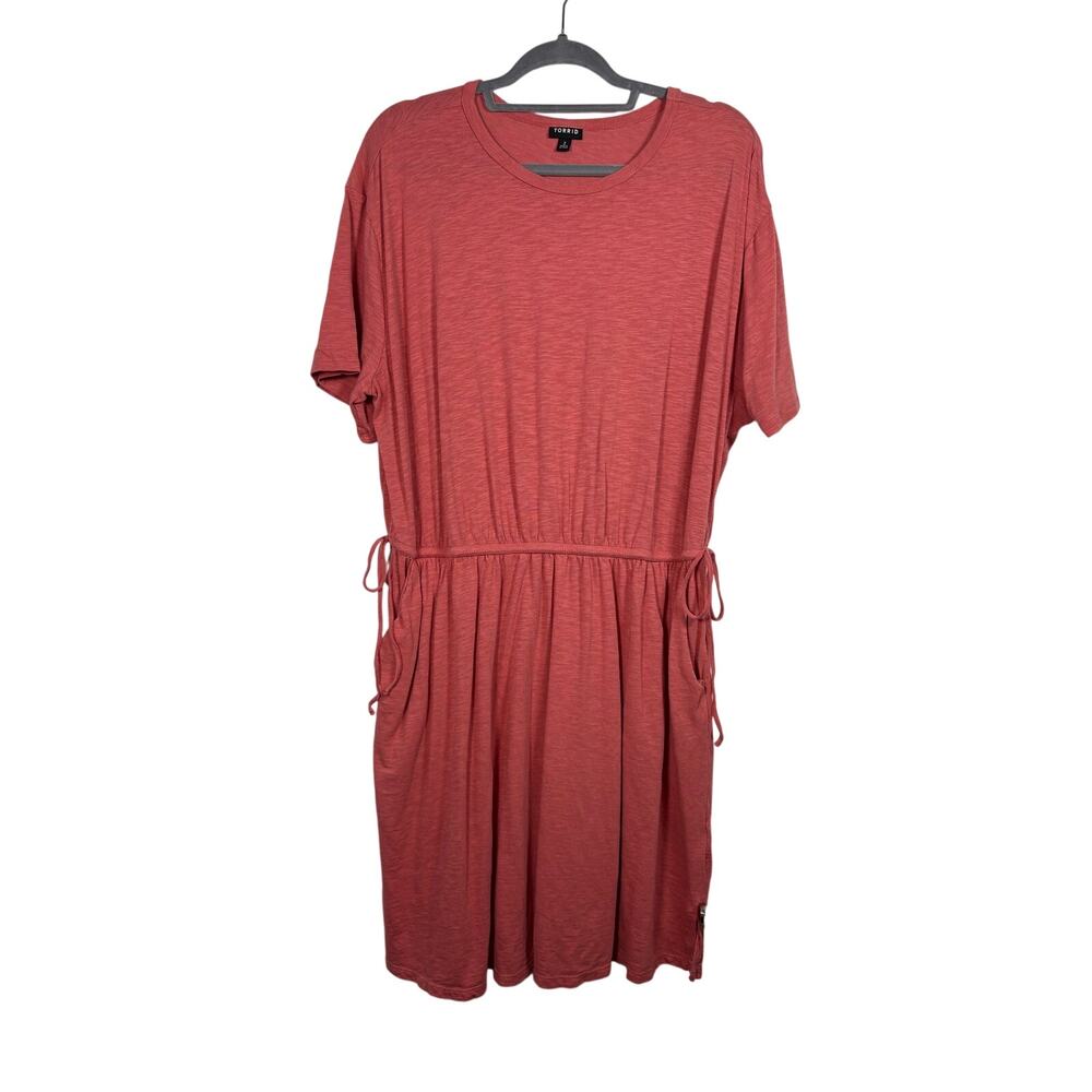 Torrid Dress Coral Pink Waist-Defined Slub Knit T-Shirt Drawstring Pockets 2X